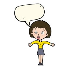 cartoon woman shrugging shoulders with speech bubble N370