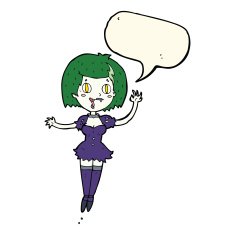 cartoon happy vampire girl with speech bubble N29