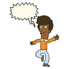 cartoon man dancing with speech bubble N4