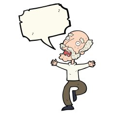 cartoon old man having a fright with speech bubble N8
