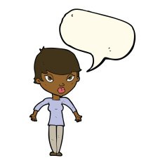 cartoon woman shrugging shoulders with speech bubble N371