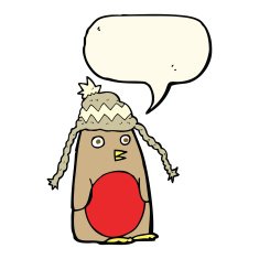 cartoon robin in hat with speech bubble N7
