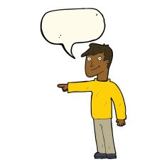 cartoon man pointing with speech bubble N147