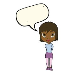 cartoon shy girl with speech bubble N7