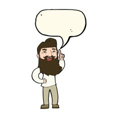 cartoon happy bearded man with idea speech bubble N8