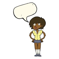 cartoon surprised woman with hands on hips speech bubble N6
