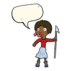 cartoon woman with spear sticking out tongue speech bubble N7