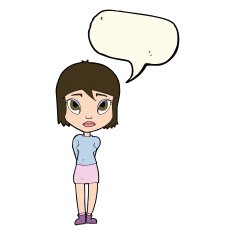 cartoon shy girl with speech bubble N8