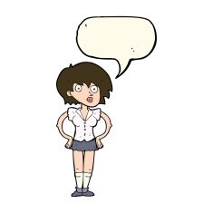 cartoon surprised woman with hands on hips speech bubble N7