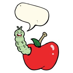cartoon bug eating apple with speech bubble N13