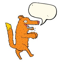 cartoon hungry fox with speech bubble N4