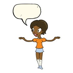 cartoon woman with arms spread wide speech bubble N8