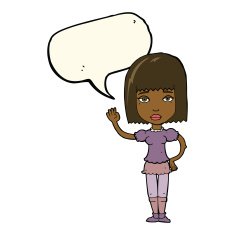 cartoon woman waving with speech bubble N260