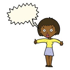 cartoon amazed woman with speech bubble N8