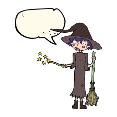 cartoon witch casting spell with speech bubble N15