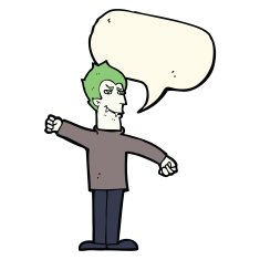 cartoon vampire man with speech bubble N85