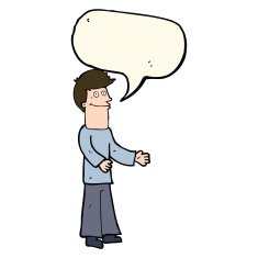 cartoon man shrugging shoulders with speech bubble N32