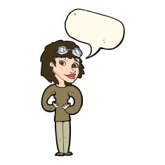 cartoon aviator woman with speech bubble N8