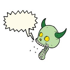 cartoon spooky skull with speech bubble N115