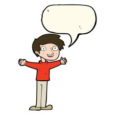 cartoon enthusiastic man with speech bubble N7
