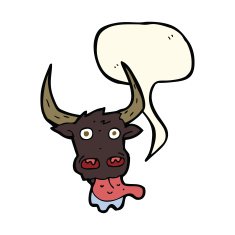 cartoon cow face with speech bubble N7