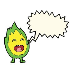 cartoon flame character with speech bubble N8