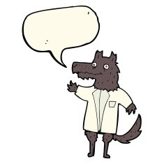 cartoon wolf businessman with speech bubble N4