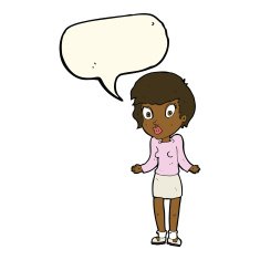 cartoon woman shrugging shoulders with speech bubble N372