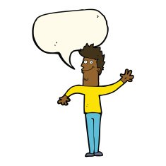 cartoon happy waving man with speech bubble N8