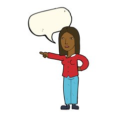 cartoon woman pointing with speech bubble N162