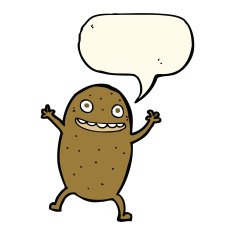 cartoon happy potato with speech bubble N8