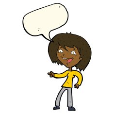 cartoon woman laughing and pointing with speech bubble N6