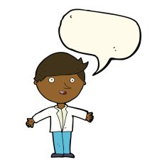 cartoon man in casual jacket with speech bubble N8