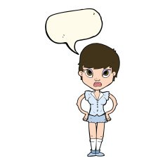 cartoon annoyed girl with speech bubble N16