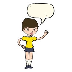 cartoon woman waving with speech bubble N264