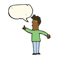 cartoon man advising caution with speech bubble N8