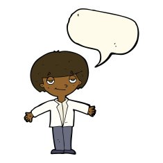 cartoon smug boy with speech bubble N8