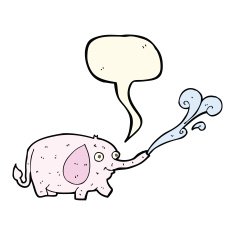cartoon funny little elephant squirting water with speech bubble N4