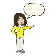 cartoon woman pointing with speech bubble N166