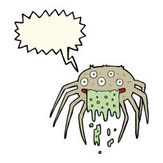 cartoon gross halloween spider with speech bubble N15
