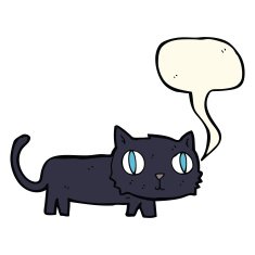 cartoon black cat with speech bubble N25
