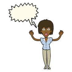 cartoon woman stressing out with speech bubble N14