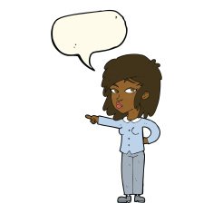 cartoon woman pointing with speech bubble N167