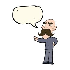 cartoon annoyed old man pointing with speech bubble N7