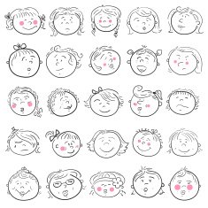 Cartoon face of girl vector icons set