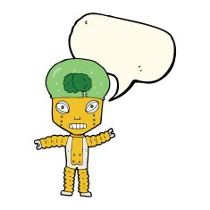 cartoon future robot with speech bubble N8