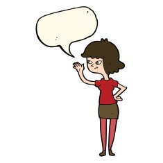 cartoon friendly girl waving with speech bubble N8