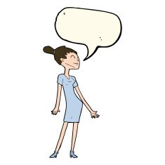 cartoon woman in dress with speech bubble N31