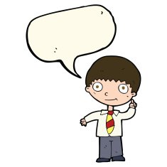 cartoon school boy with idea speech bubble N24