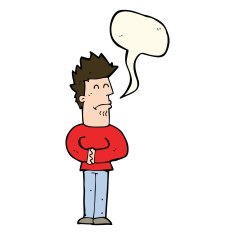 cartoon nervous man with speech bubble N108
